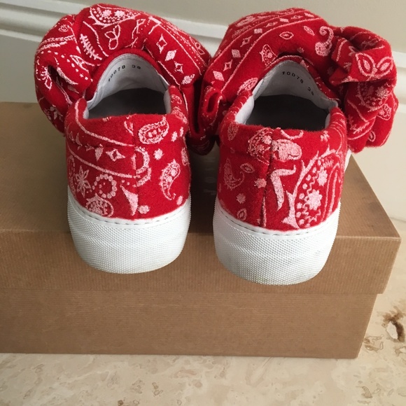 JOSHUA SANDERS Wool Felt Sneakers with large tied bow Size 8 red bandana print - Picture 5 of 8